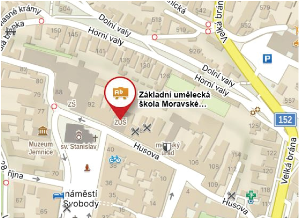 ZUŠ Moravské Budějovie - Mapa pobočka Jemnice