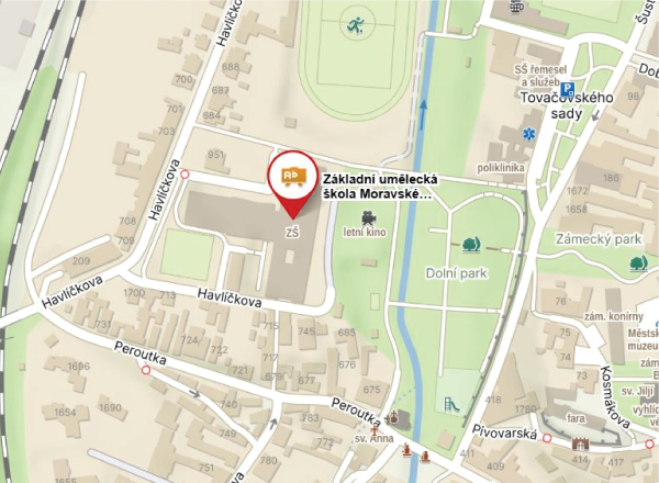 Mapa ZUŠ Moravské Budějovie